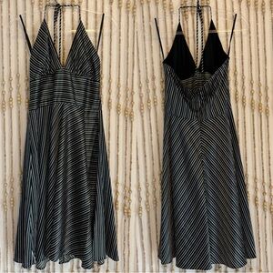 Y2K 2000s Silky Black White Stripe Punk Goth Emo Grunge Babydoll Formal Dress